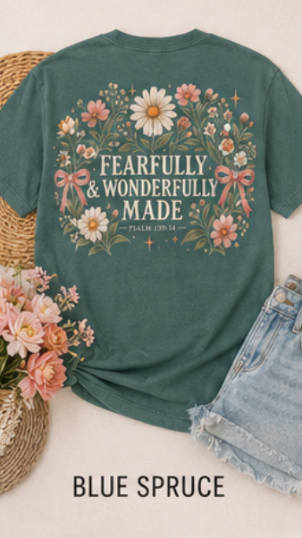 Fearfully & Wonderfully Made Christian Shirt | Floral Faith Tee | Comfort Colors T-Shirt