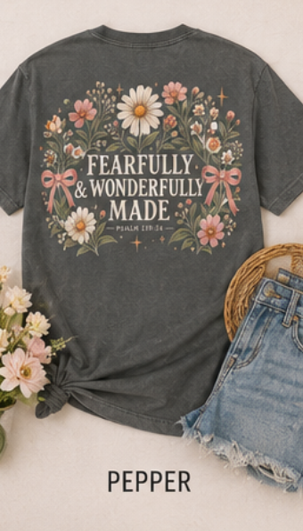 Fearfully & Wonderfully Made Christian Shirt | Floral Faith Tee | Comfort Colors T-Shirt
