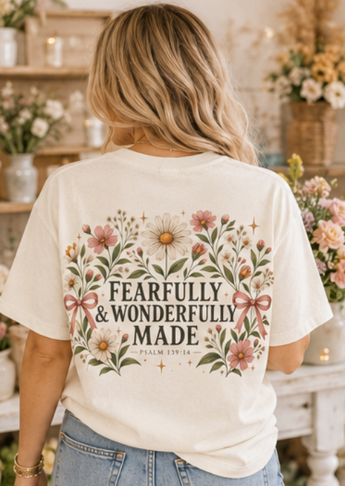 Fearfully & Wonderfully Made Christian Shirt | Floral Faith Tee | Comfort Colors T-Shirt