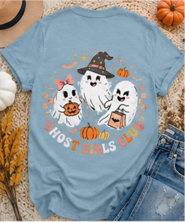 Ghost Girls Club Halloween Tee | Playful Ghosts, Pumpkins, Bats (bella+canvas)