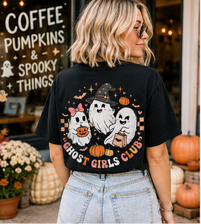 Ghost Girls Club Halloween Tee | Playful Ghosts, Pumpkins, Bats (bella+canvas)