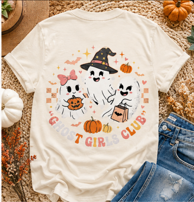 Ghost Girls Club Halloween Tee | Playful Ghosts, Pumpkins, Bats (bella+canvas)