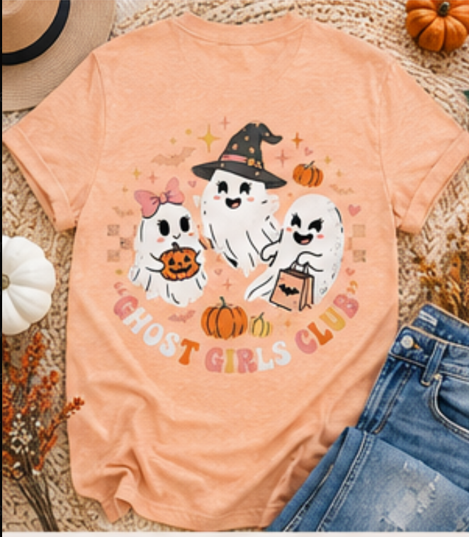 Ghost Girls Club Halloween Tee | Playful Ghosts, Pumpkins, Bats (bella+canvas)
