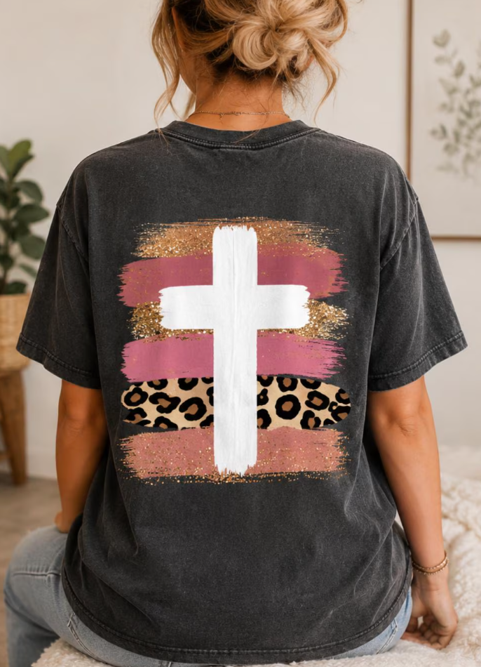 Wildly Loved Christian Shirt | Leopard Print Cross Tee | Faith Based Graphic T-Shirt