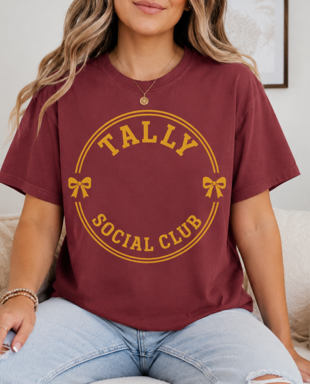 Tally Social Club T-Shirt | Vintage Collegiate Bow Tee | Game Day Shirt
