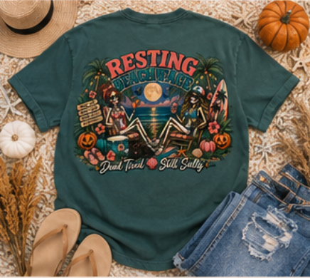 Resting Beach Face T-shirt | Tropical Sunset, Palm Trees, Halloween