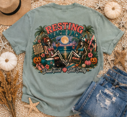 Resting Beach Face T-shirt | Tropical Sunset, Palm Trees, Halloween