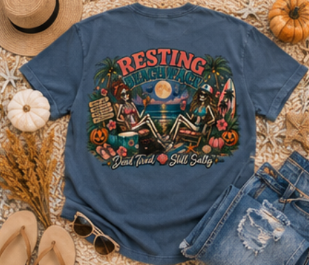 Resting Beach Face T-shirt | Tropical Sunset, Palm Trees, Halloween
