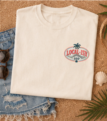 Local-ish Beach Scene T-shirt | Gulf Coast Sunset Palm Graphic