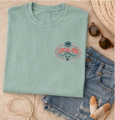 Local-ish Beach Scene T-shirt | Gulf Coast Sunset Palm Graphic