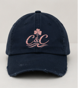 Navy Distressed Dad Hat | Blush Pink Clover Logo Cap | Coastal Baseball Hat | Clover and Coast