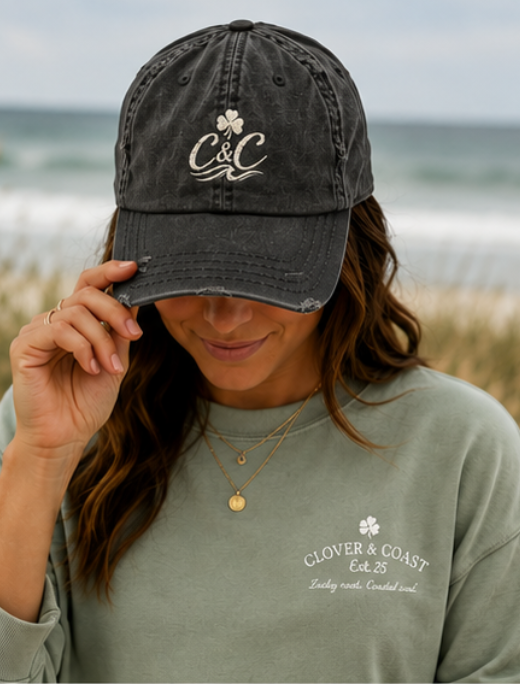 C&C Clover Embroidered Dad Hat | Distressed Baseball Cap
