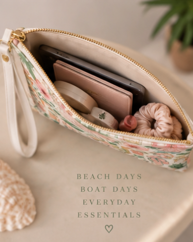 Coastal Clutch Bag | Cute Beach Makeup Bag | Palm Tree Travel Pouch | Clover & Coast Wristlet