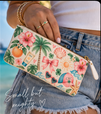Coastal Mini Clutch Bag | Tropical Makeup Bag | Cute Beach Cosmetic Pouch | Clover & Coast