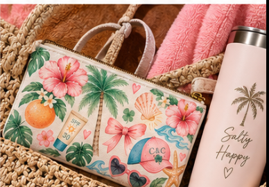 Coastal Mini Clutch Bag | Tropical Makeup Bag | Cute Beach Cosmetic Pouch | Clover & Coast