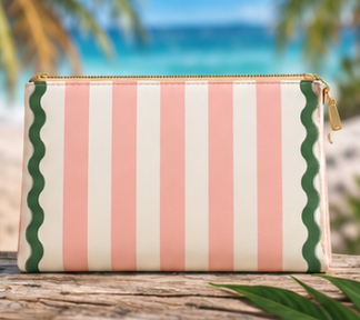 Clover & Coast Resort Clutch | Pink Striped Coastal Wristlet | Preppy Beach Clutch Bag | Cute Travel Pouch