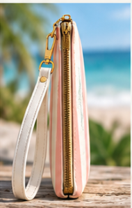 Clover & Coast Resort Clutch | Pink Striped Coastal Wristlet | Preppy Beach Clutch Bag | Cute Travel Pouch