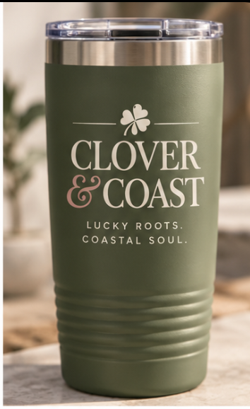 Clover & Coast Insulated Tumbler – 20oz Coastal Travel Cup | Lucky Roots, Coastal Soul