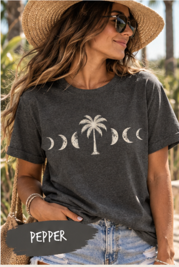 Coastal Graphic T-Shirt | Comfort Colors Beach Tee for Women | Sea Turtle, Hibiscus, Waves, Moon & Coastal Icons