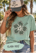 Coastal Graphic T-Shirt | Comfort Colors Beach Tee for Women | Sea Turtle, Hibiscus, Waves, Moon & Coastal Icons