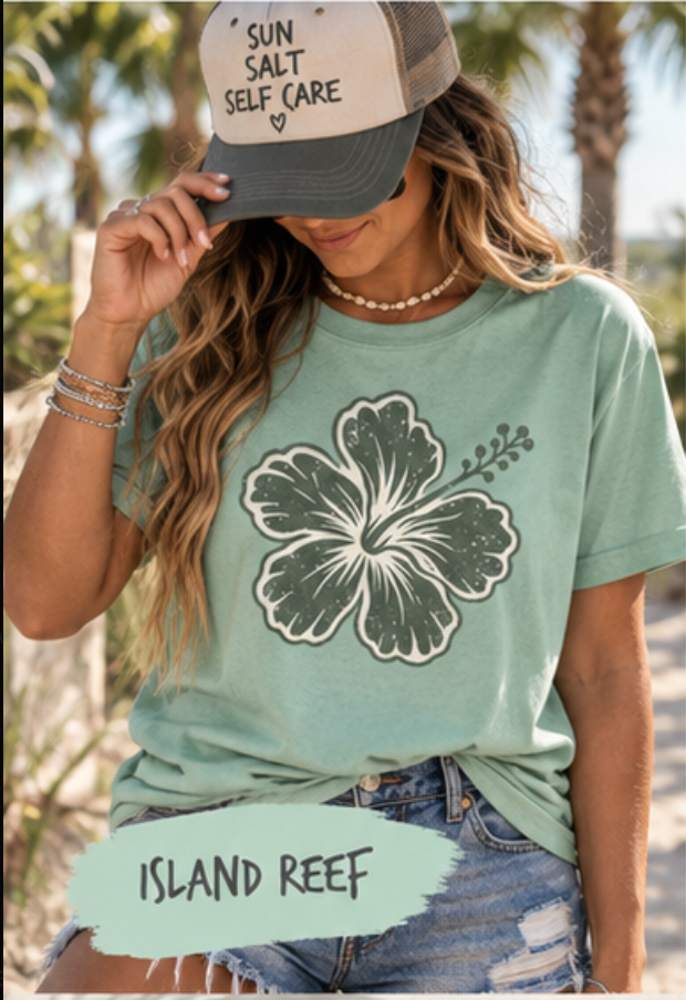Coastal Graphic T-Shirt | Comfort Colors Beach Tee for Women | Sea Turtle, Hibiscus, Waves, Moon & Coastal Icons