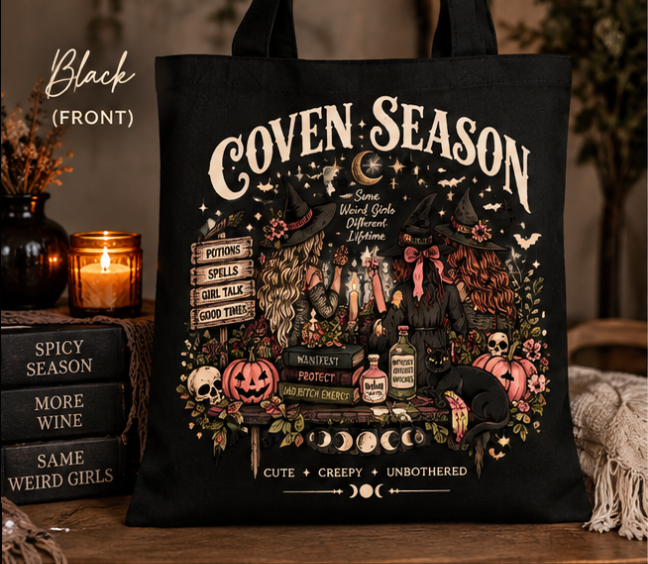 Coven Season Witchy Tote Bag | Cute Spooky Halloween Bag | Gothic Witch Tote | Same Weird Girls Different Lifetime