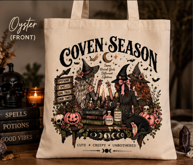 Coven Season Witchy Tote Bag | Cute Spooky Halloween Bag | Gothic Witch Tote | Same Weird Girls Different Lifetime