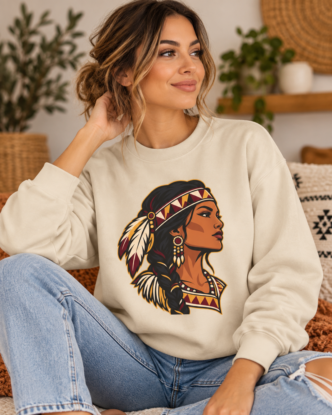 Florida Garnet & Gold Woman Graphic Sweatshirt | Vintage Native-Inspired Crewneck | Florida Game Day Pullover